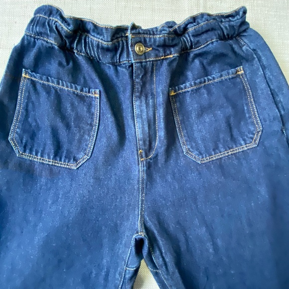 Zara Z1975 Dark Denim High Paperbag Waist Baggy Tapered Ankle Jeans-Sz 8 - Picture 2 of 16